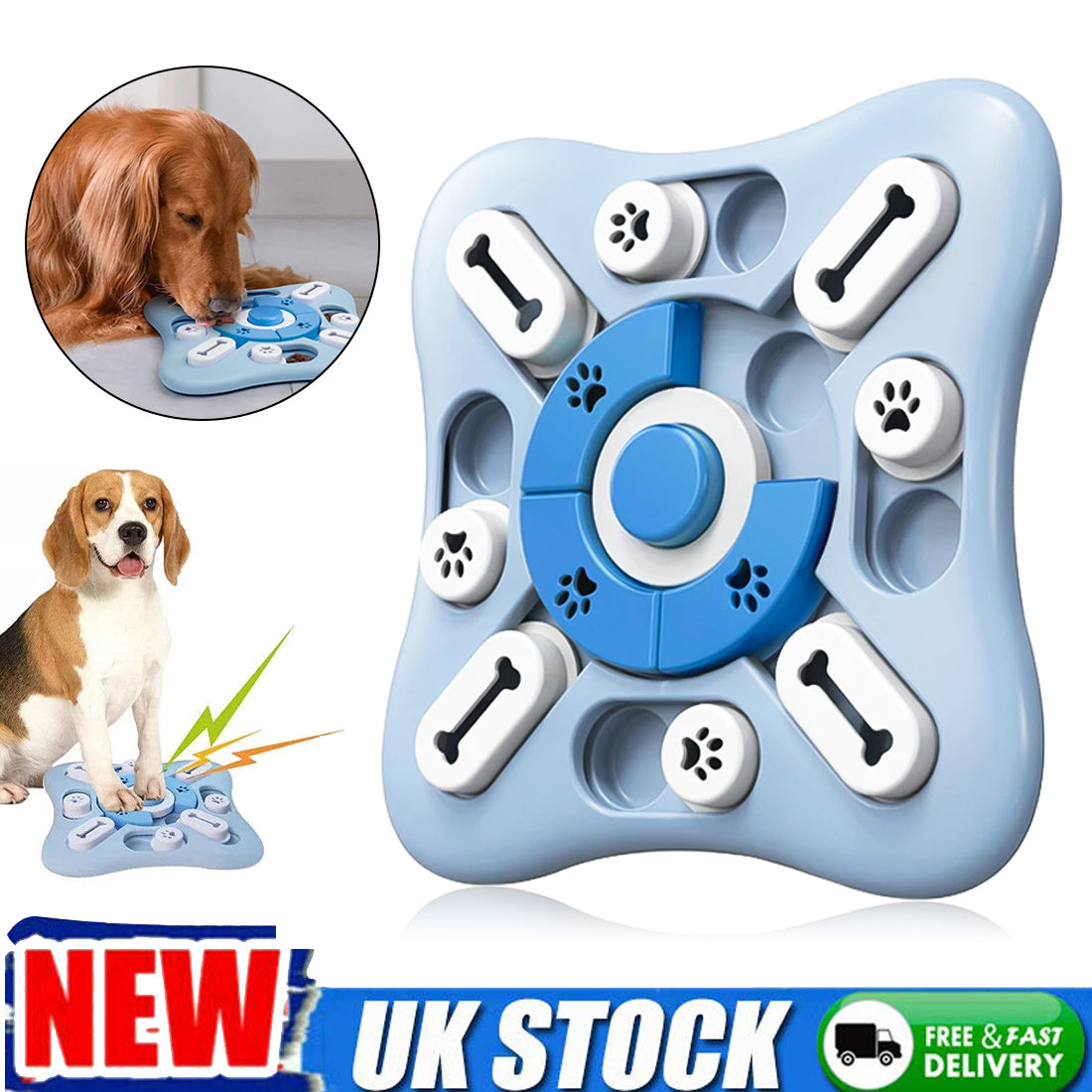 Interactive dog puzzle toy – treat dispenser mental enrichment – blue – UK stock – free delivery