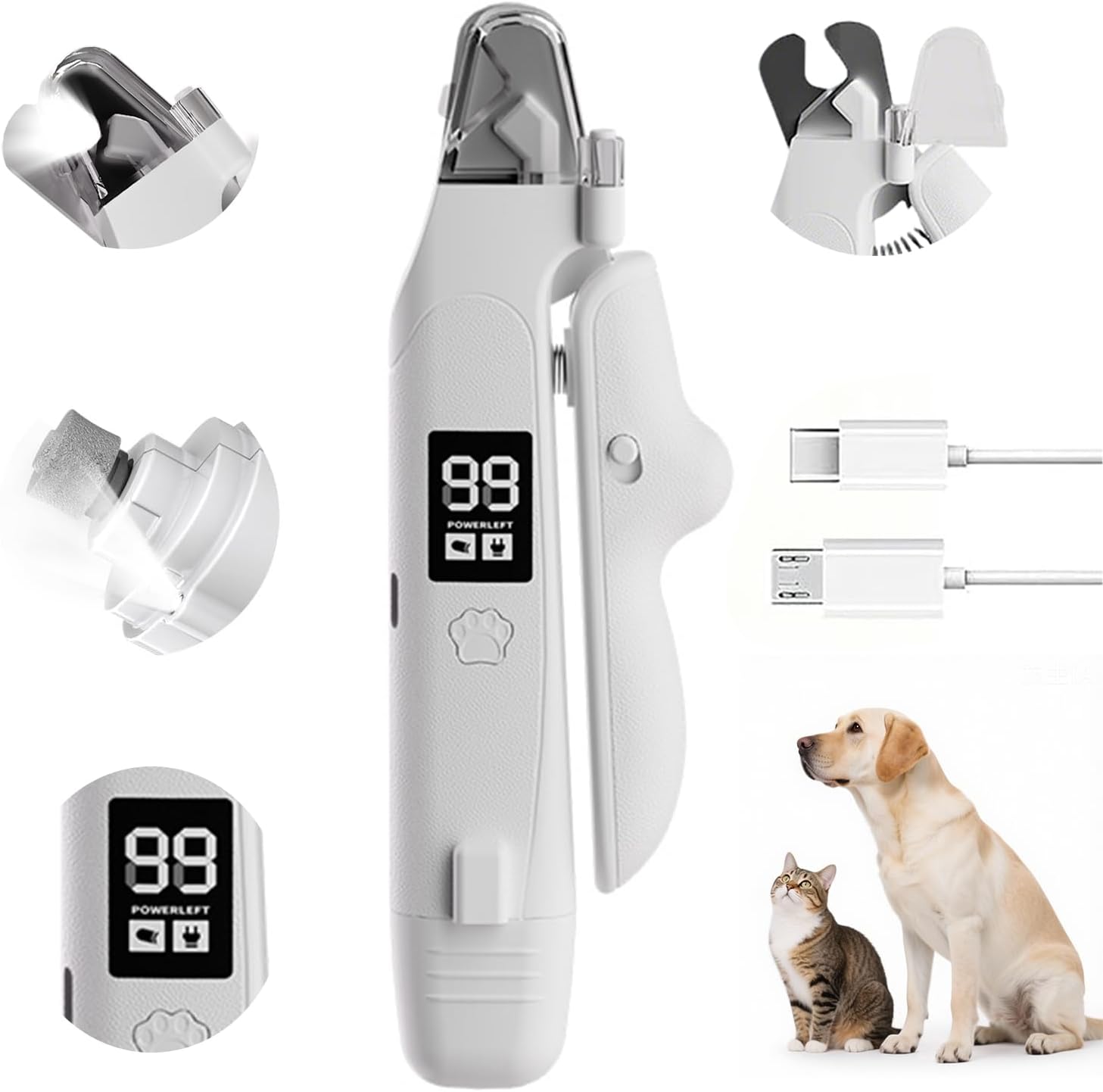 2‑in‑1 pet nail clipper grinder – LED safety – UK stock – free delivery