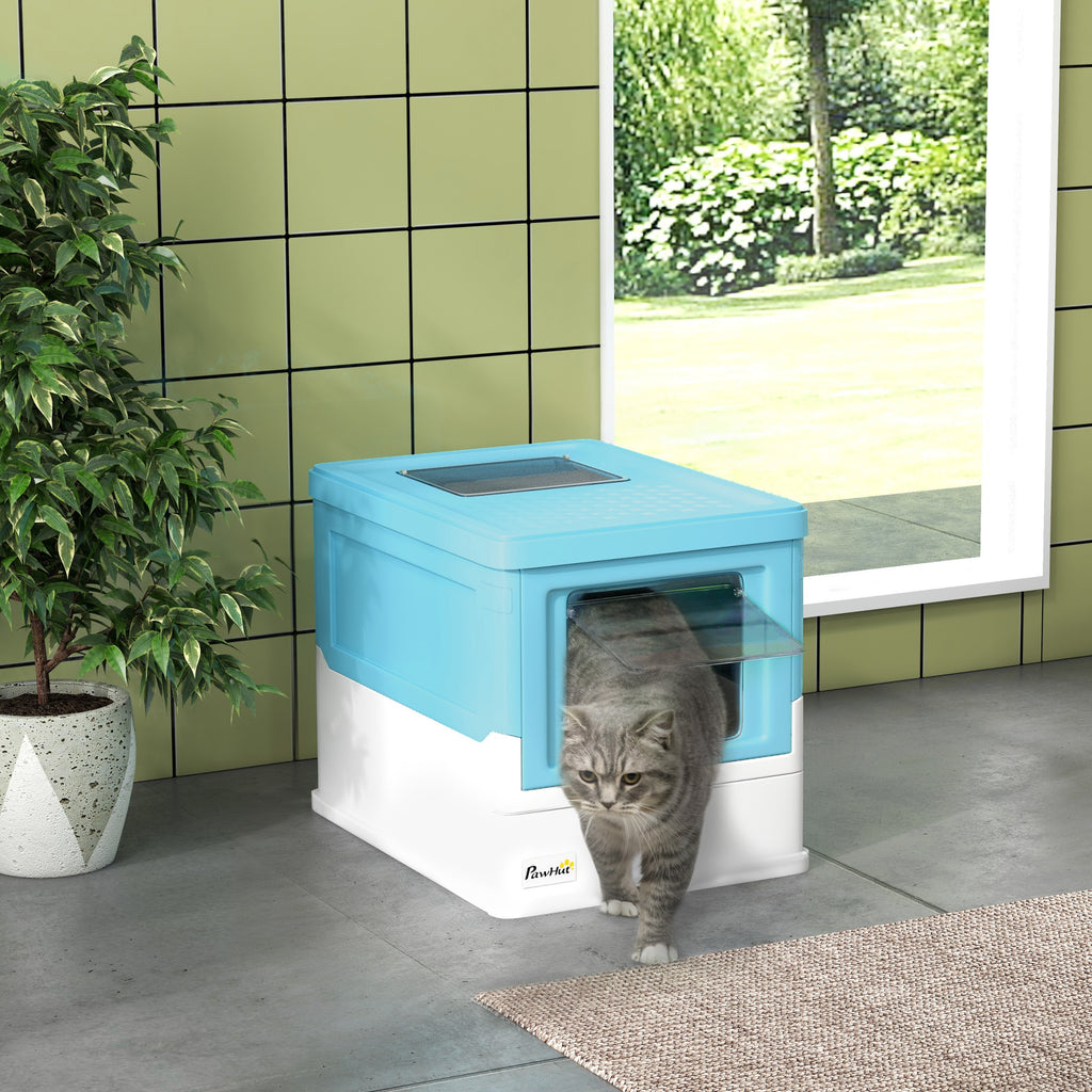 Light blue hooded cat litter box – easy clean – UK stock – free delivery