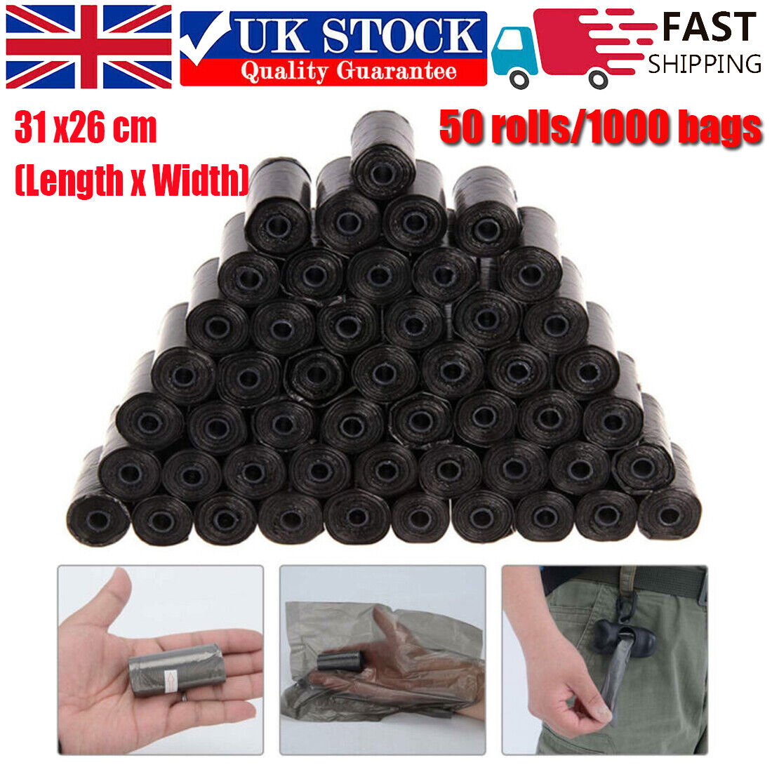 Biodegradable dog poo bags – 50 rolls 1000 bags – UK stock – free delivery