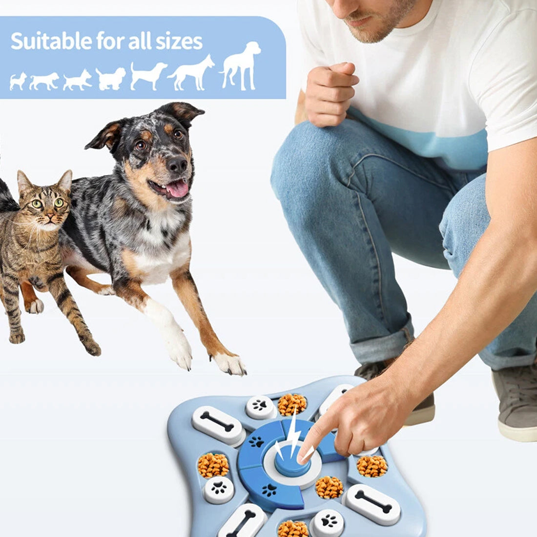 Interactive dog puzzle toy – treat dispenser mental enrichment – blue – UK stock – free delivery