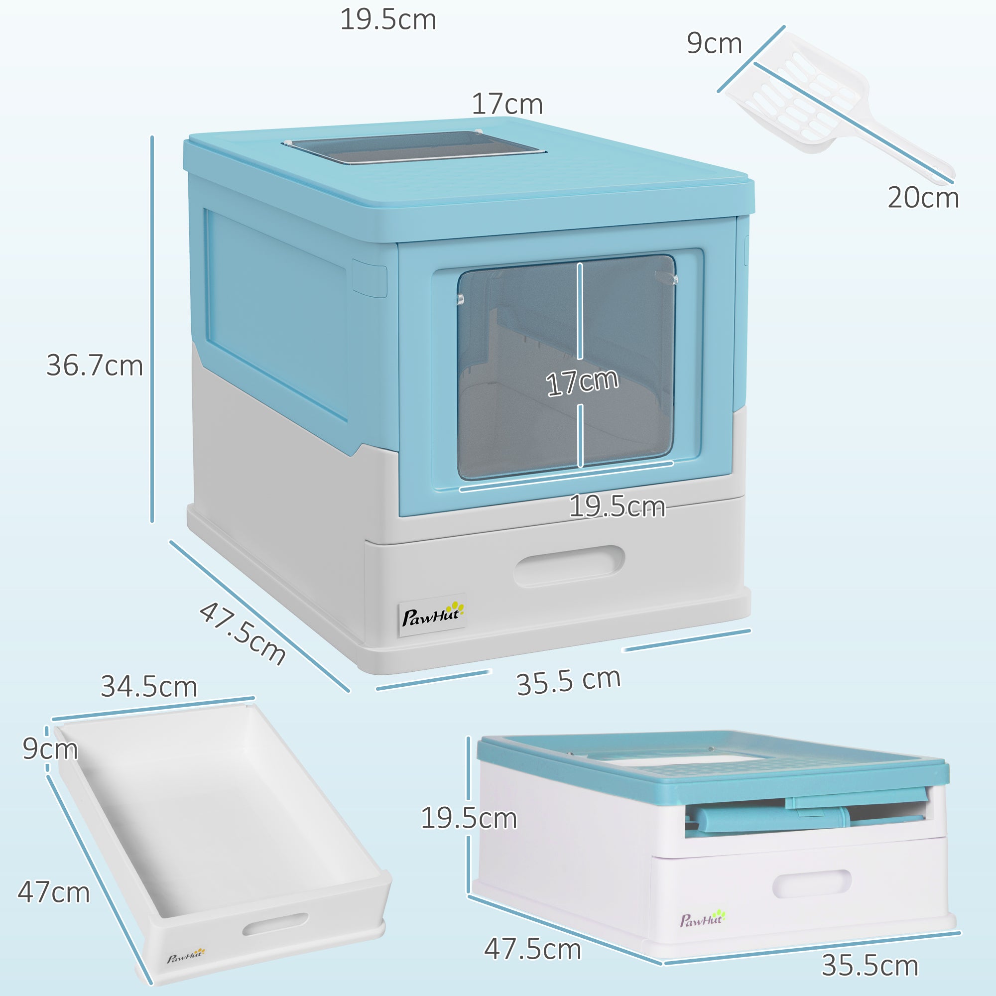 Light blue hooded cat litter box – easy clean – UK stock – free delivery