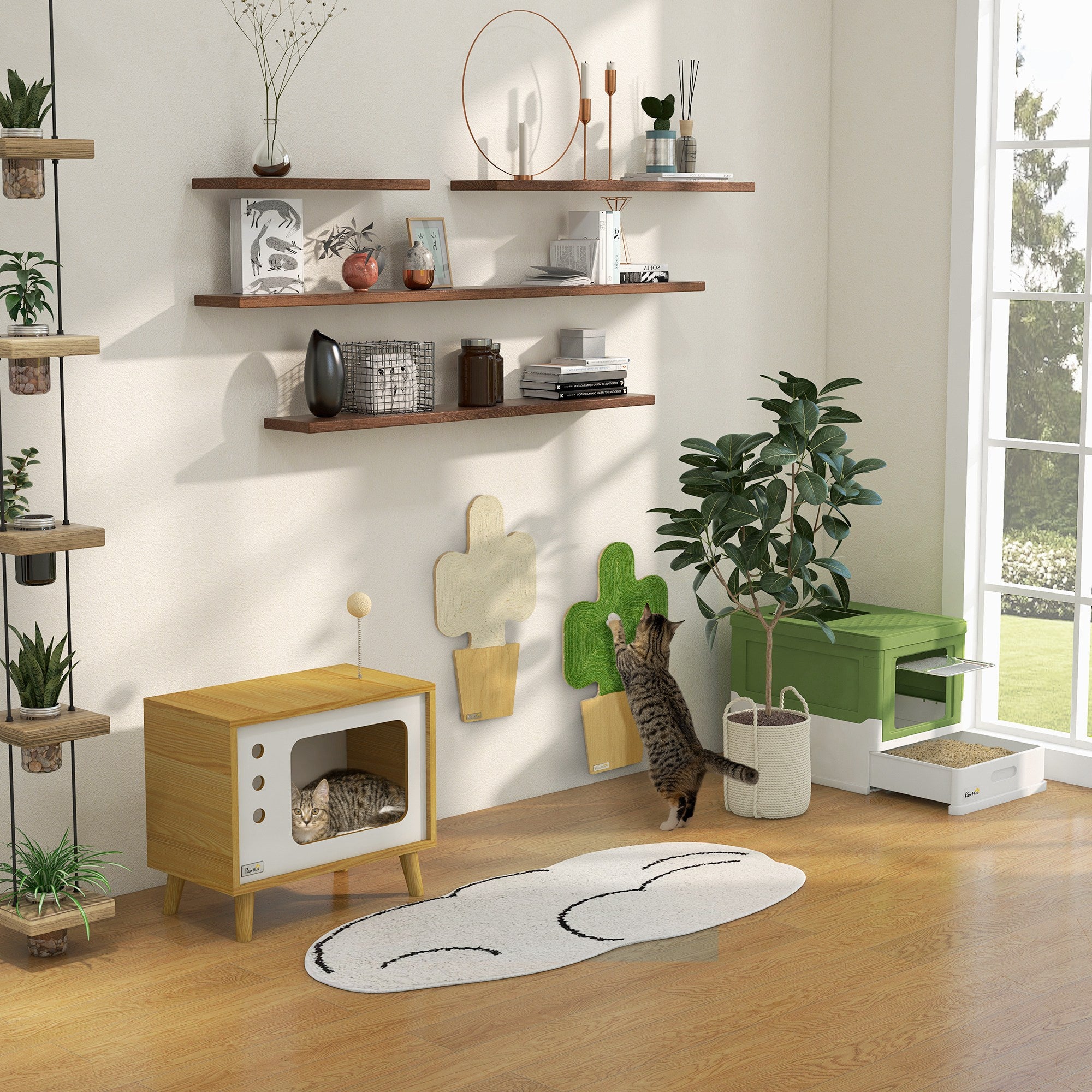 PawHut Hooded Cat Litter Box – Front & Top Entry – Easy Clean Pull‑Out Tray – Scoop Included