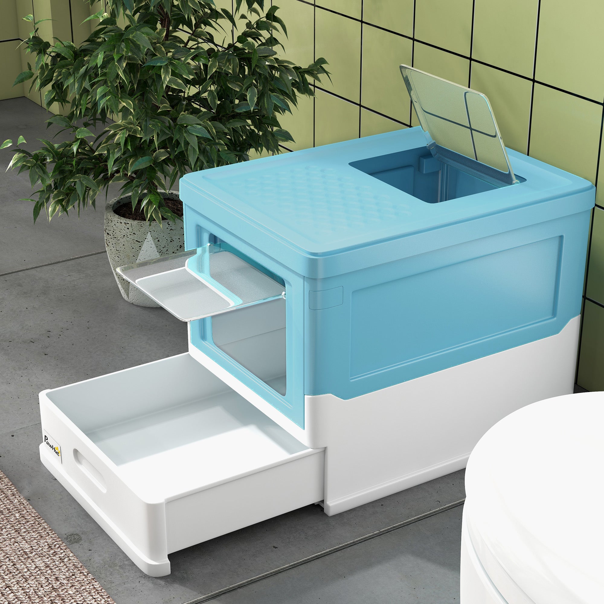 PawHut Hooded Cat Litter Box – Front & Top Entry – Easy Clean Pull‑Out Tray – Scoop Included