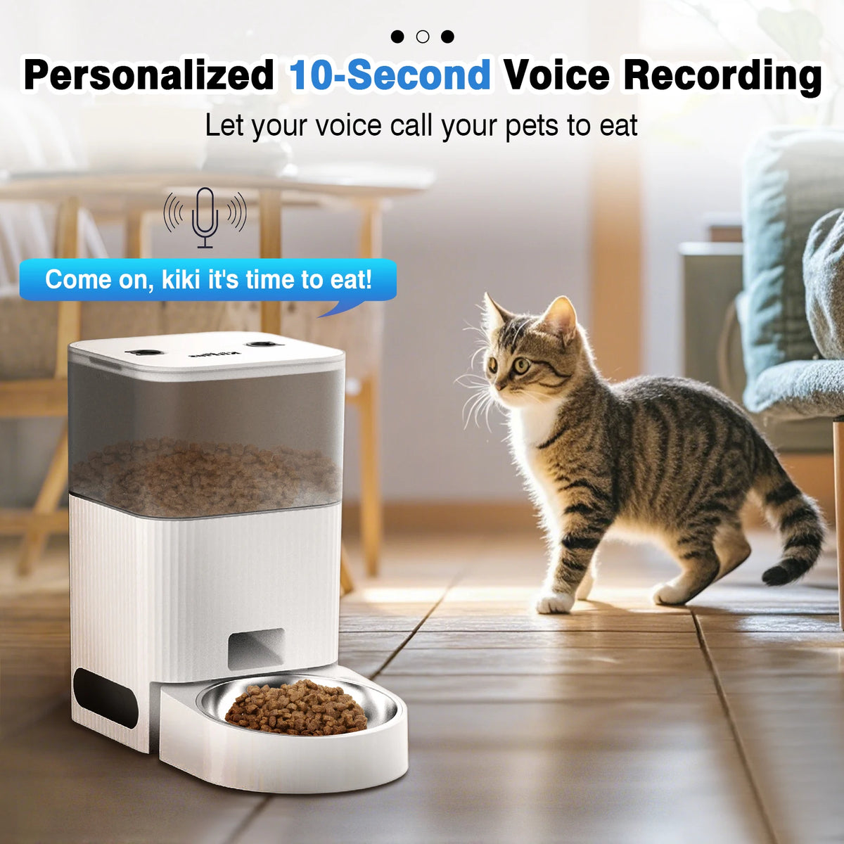 4L Smart Automatic Pet Feeder — App Control, Timer & Voice Recorder — Stainless Steel Bowl — White