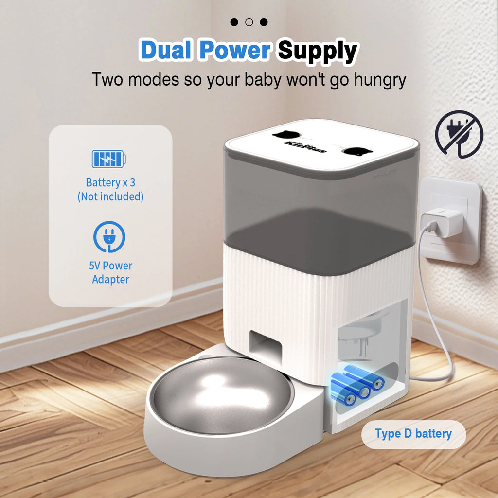 4L Smart Automatic Pet Feeder — App Control, Timer & Voice Recorder — Stainless Steel Bowl — White