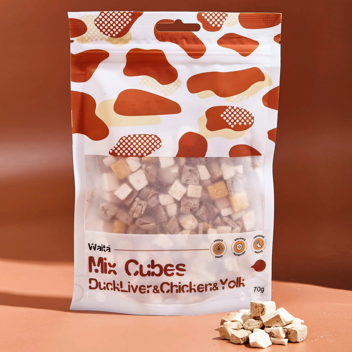 Freeze-Dried Pet Treats — Duck Liver, Chicken & Egg Yolk Cubes — 70g — High Protein — Training Rewards