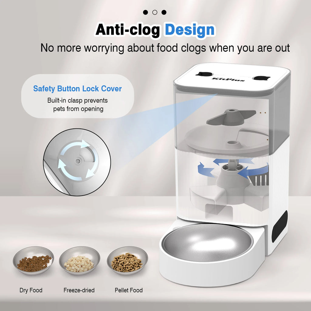 4L Smart Automatic Pet Feeder — App Control, Timer & Voice Recorder — Stainless Steel Bowl — White
