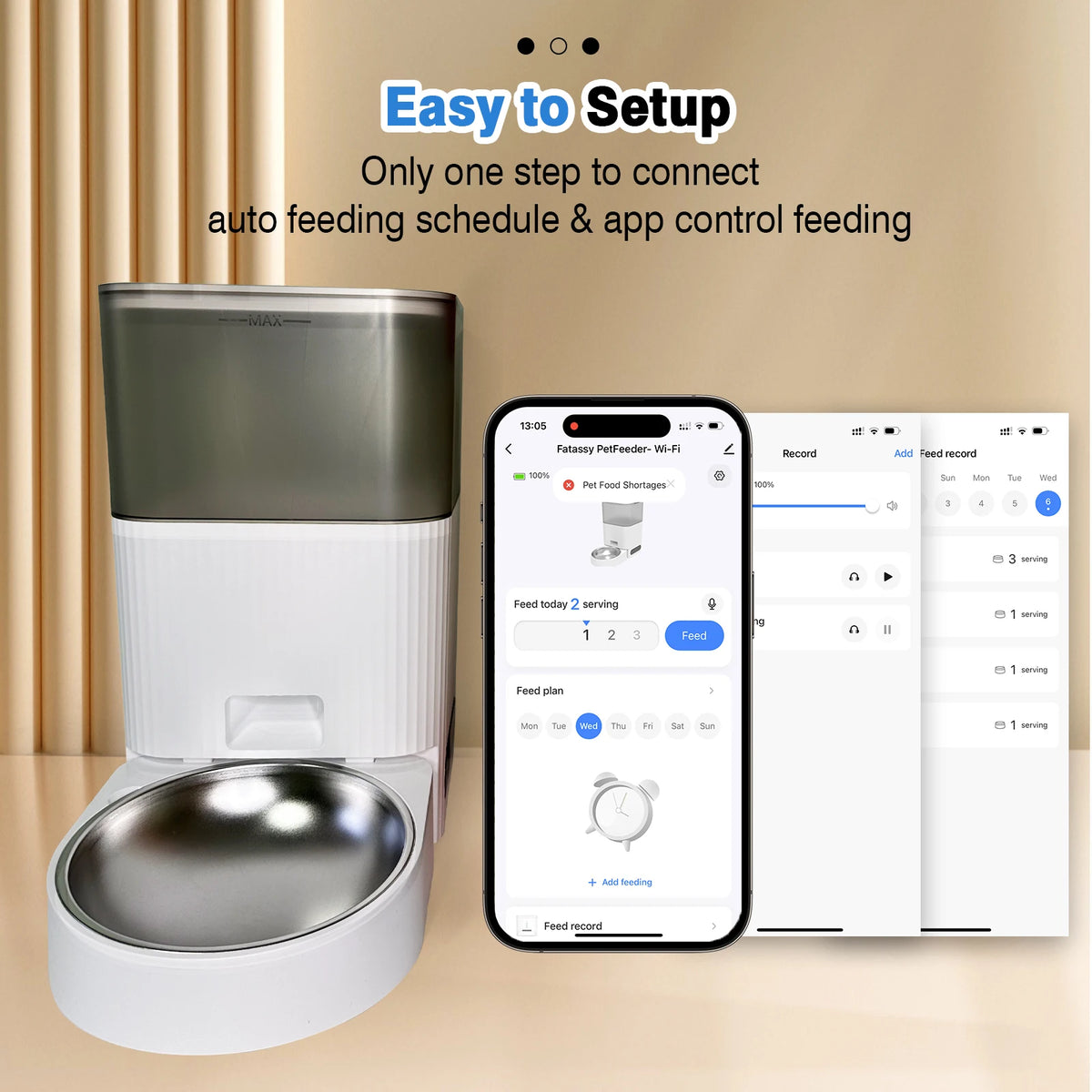 4L Smart Automatic Pet Feeder — App Control, Timer & Voice Recorder — Stainless Steel Bowl — White