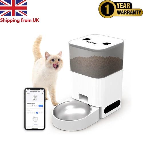 4L Smart Automatic Pet Feeder — App Control, Timer & Voice Recorder — Stainless Steel Bowl — White