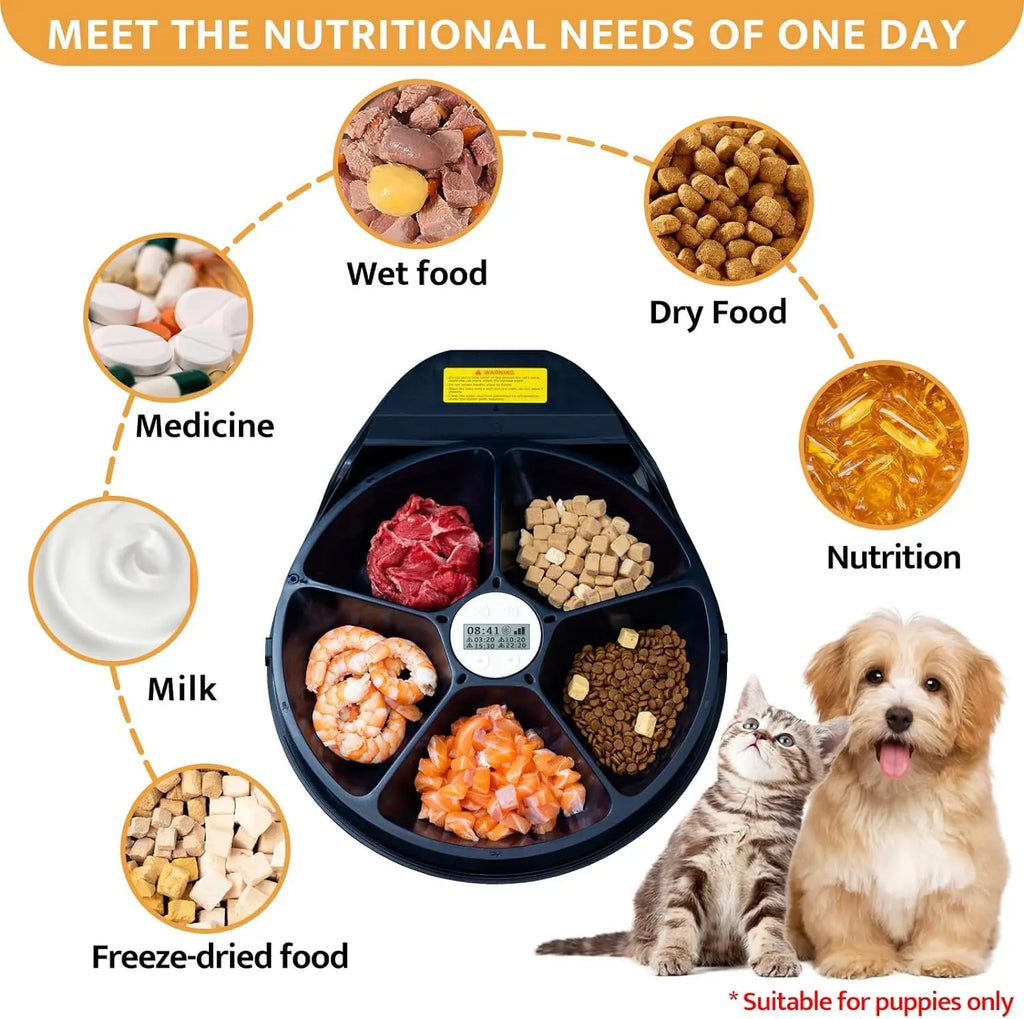 Automatic pet feeder with cooling – wet food safe – programmable timer – cats puppies – UK stock – free delivery