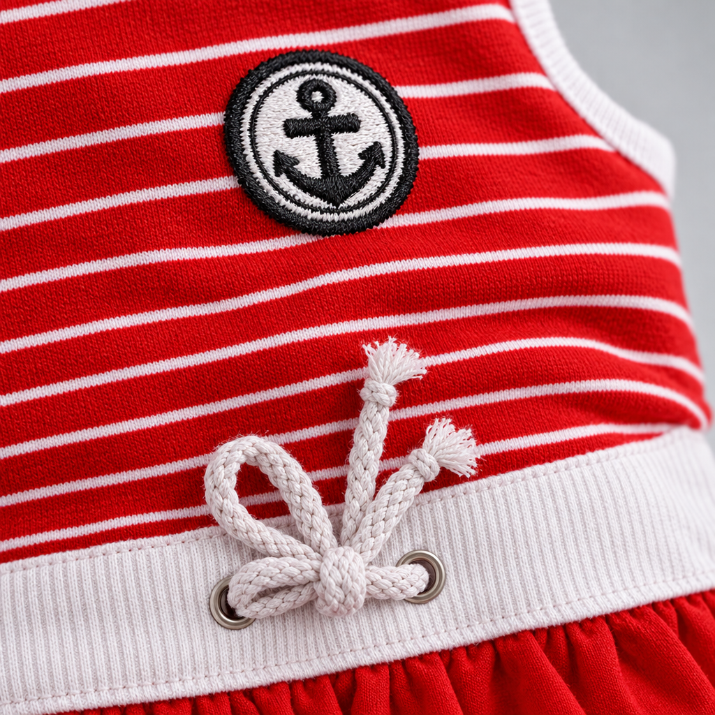 Nautical Anchor Dog Dress — Red & White Striped Sailor Outfit, Size M