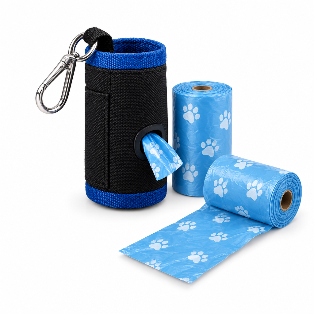 Dog Waste Bags & Canvas Dispenser Set — 60 Fragranced Bags with Keyring Clip