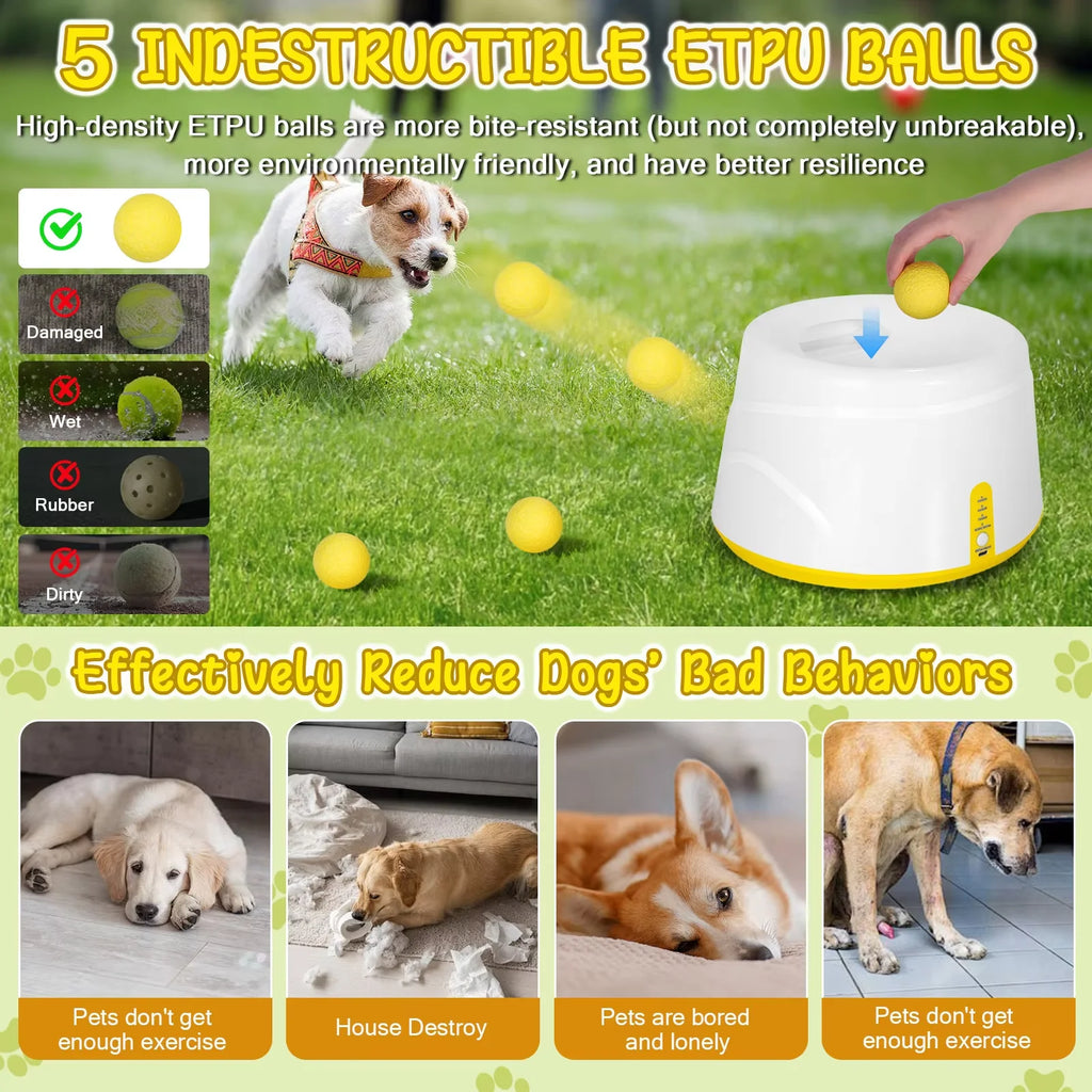 Automatic Dog Ball Launcher — Interactive Fetch Toy — 5 Balls Included — Battery Powered