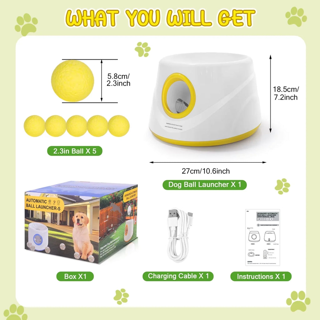 Automatic Dog Ball Launcher — Interactive Fetch Toy — 5 Balls Included — Battery Powered