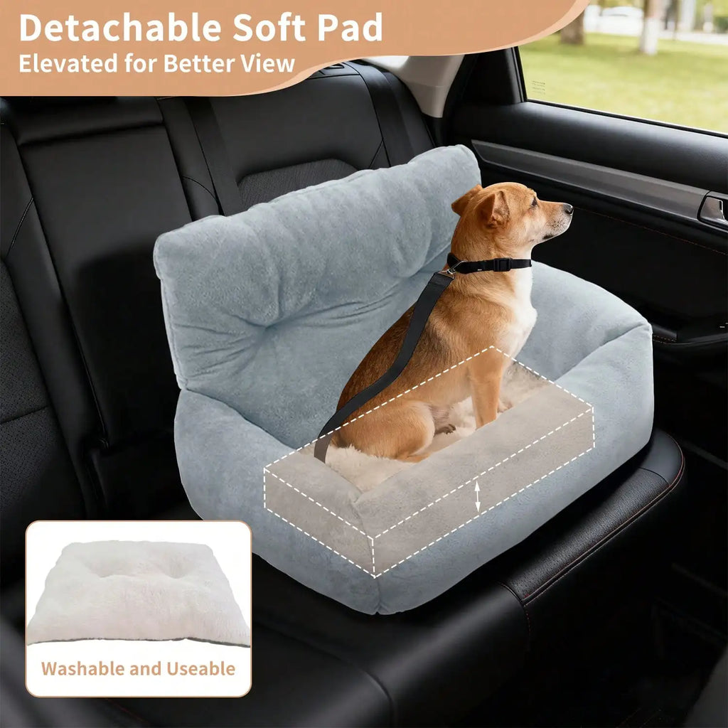 Pet booster seat – soft plush travel bed – grey – M L sizes – car & home use – small dogs puppies cats – UK stock – free delivery