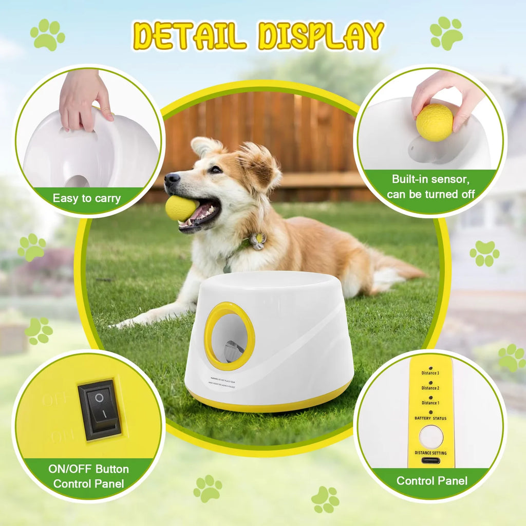 Automatic Dog Ball Launcher — Interactive Fetch Toy — 5 Balls Included — Battery Powered