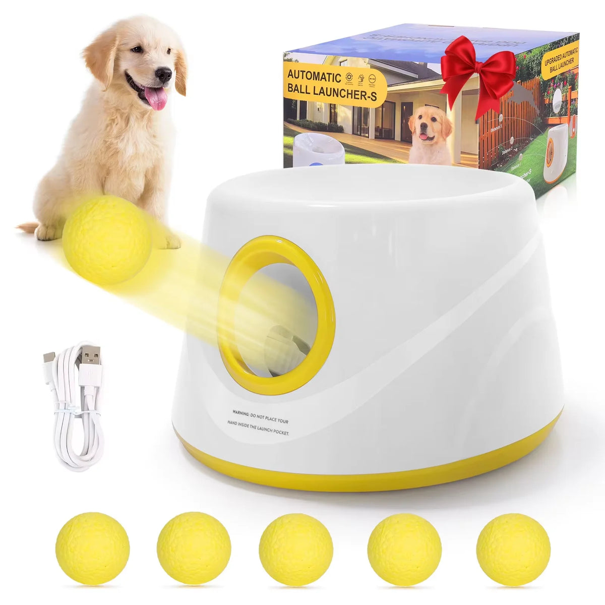 Automatic Dog Ball Launcher — Interactive Fetch Toy — 5 Balls Included — Battery Powered