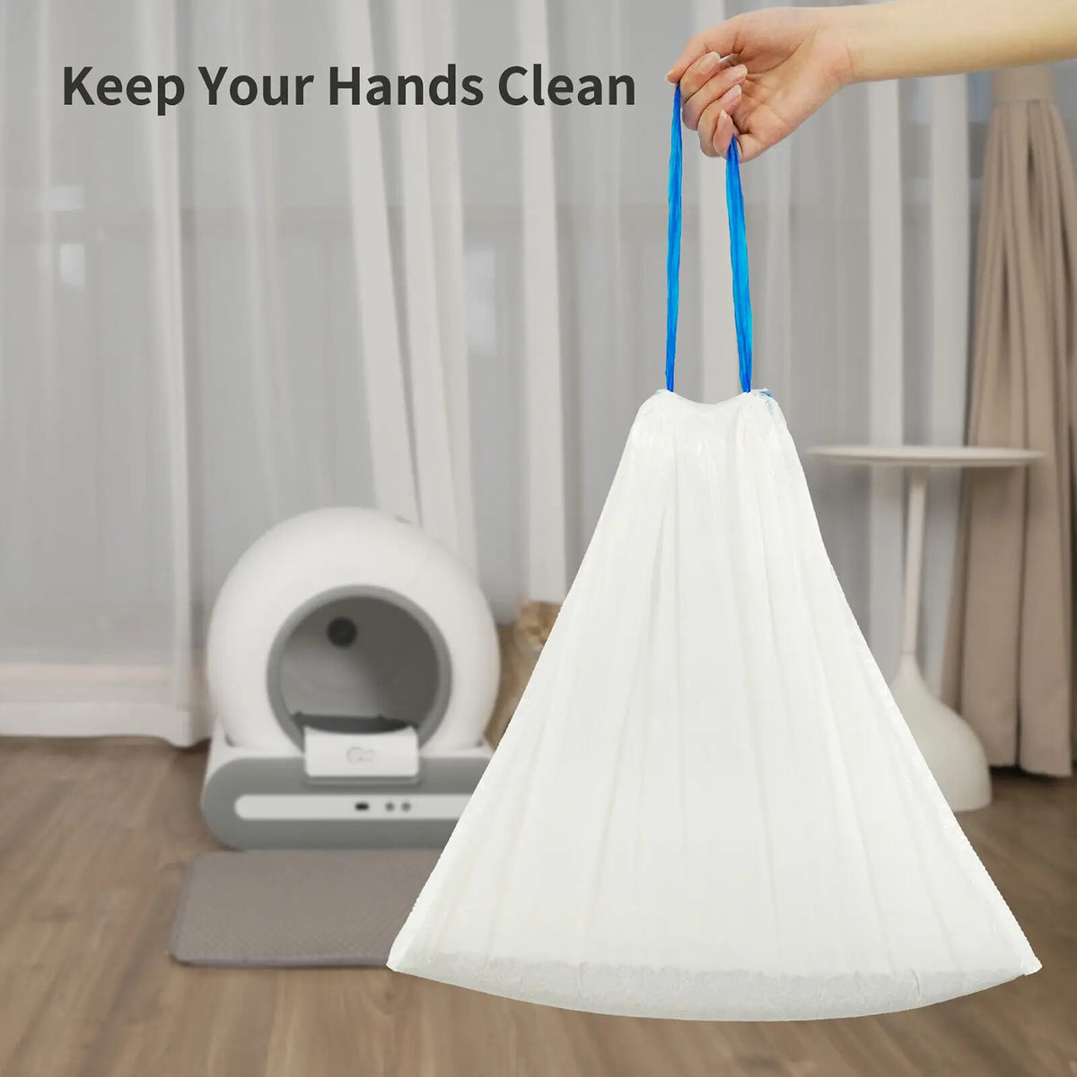 Heavy duty white drawstring cat litter box liners, 4 rolls, fits automatic litter boxes, leak proof and odourless