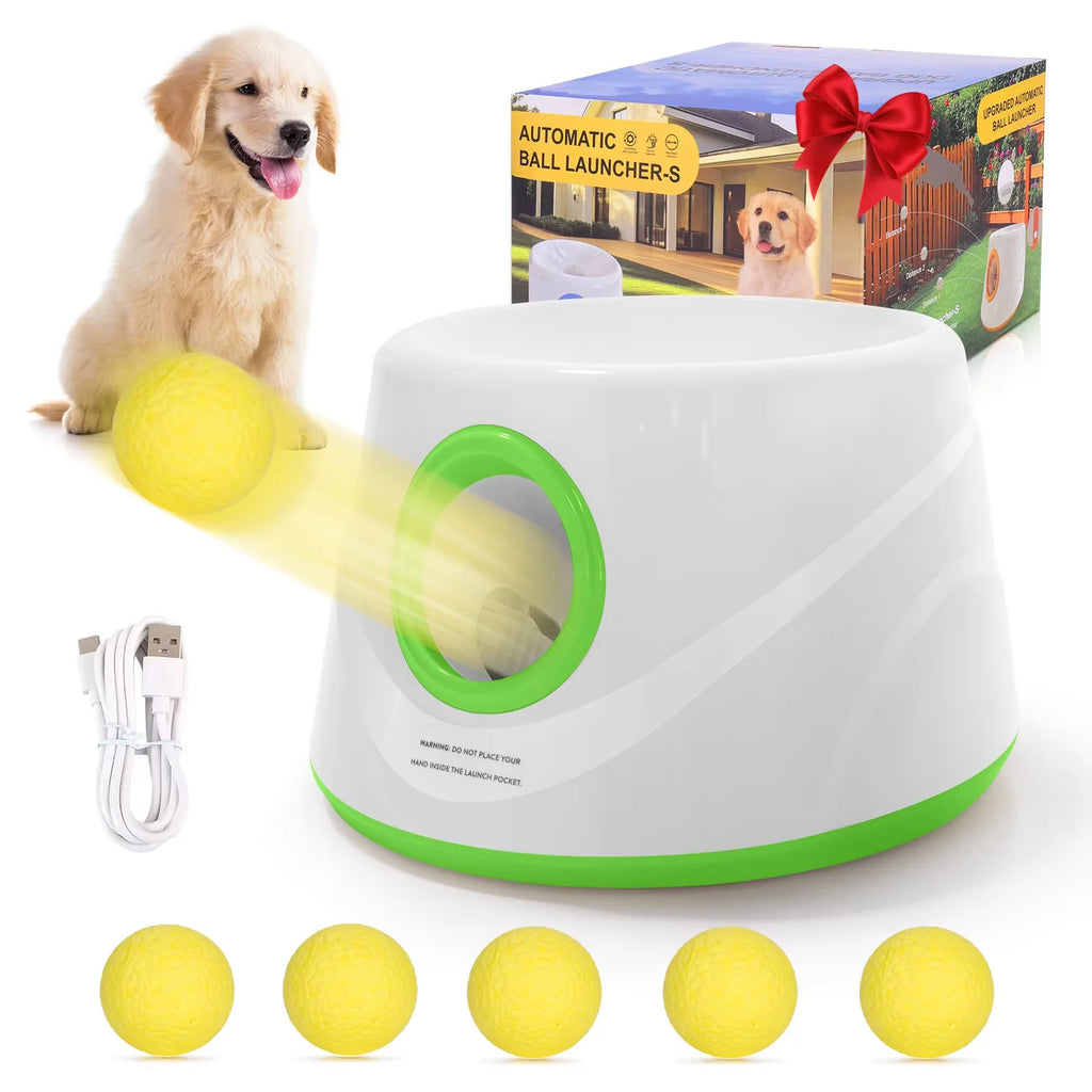 Automatic Dog Ball Launcher — Interactive Fetch Toy — 5 Balls Included — Battery Powered