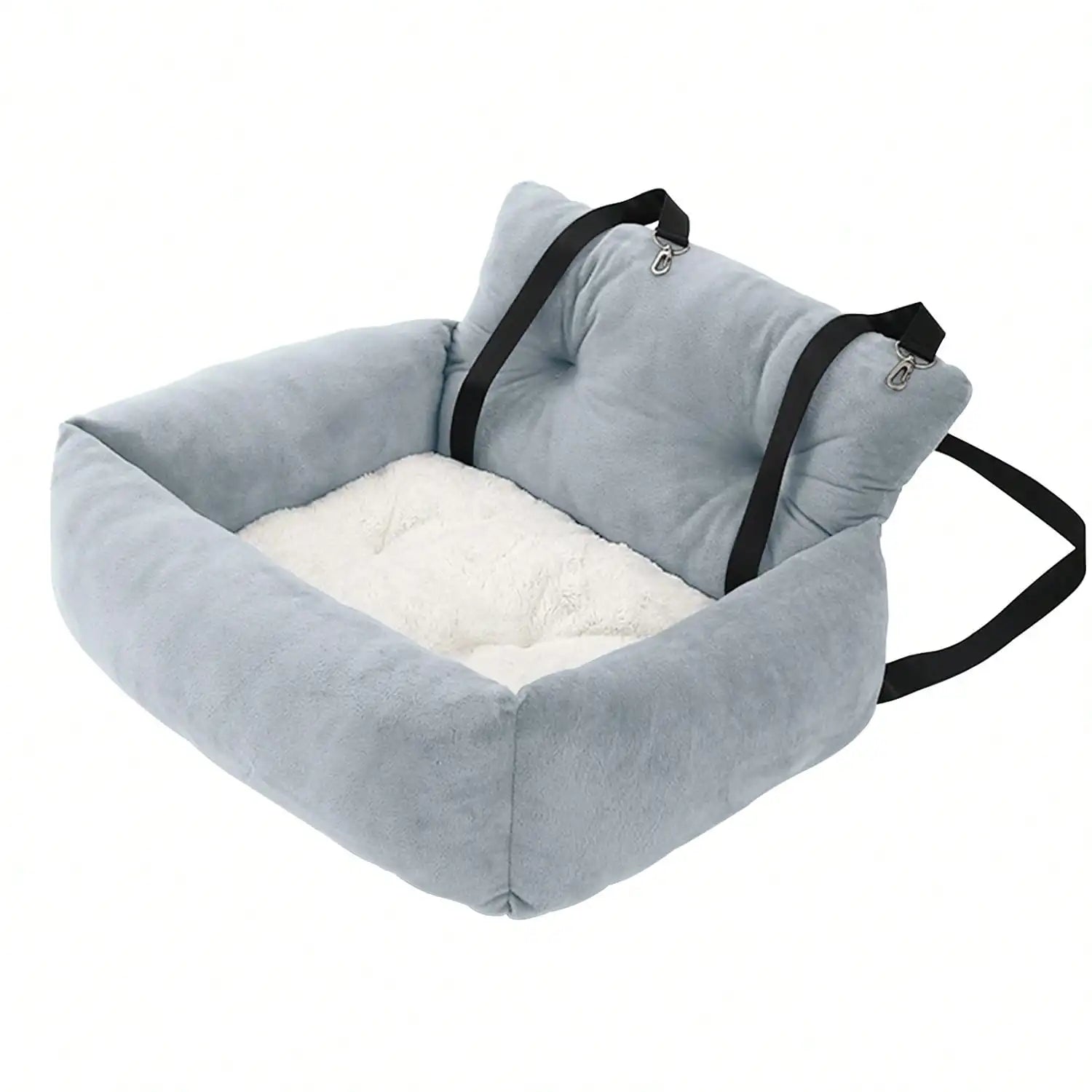 Pet booster seat – soft plush travel bed – grey – M L sizes – car & home use – small dogs puppies cats – UK stock – free delivery