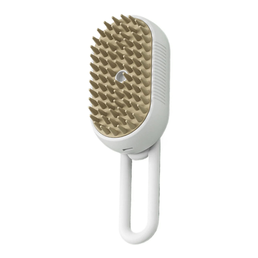 Orange and white 3-in-1 steam pet grooming brush with ergonomic handle