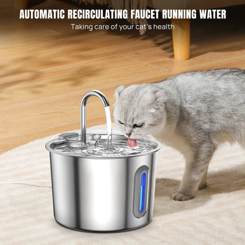 2.2L stainless steel cat water fountain with circulating water and LED light