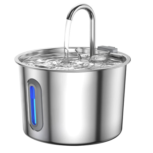2.2L stainless steel cat water fountain with circulating water and LED light