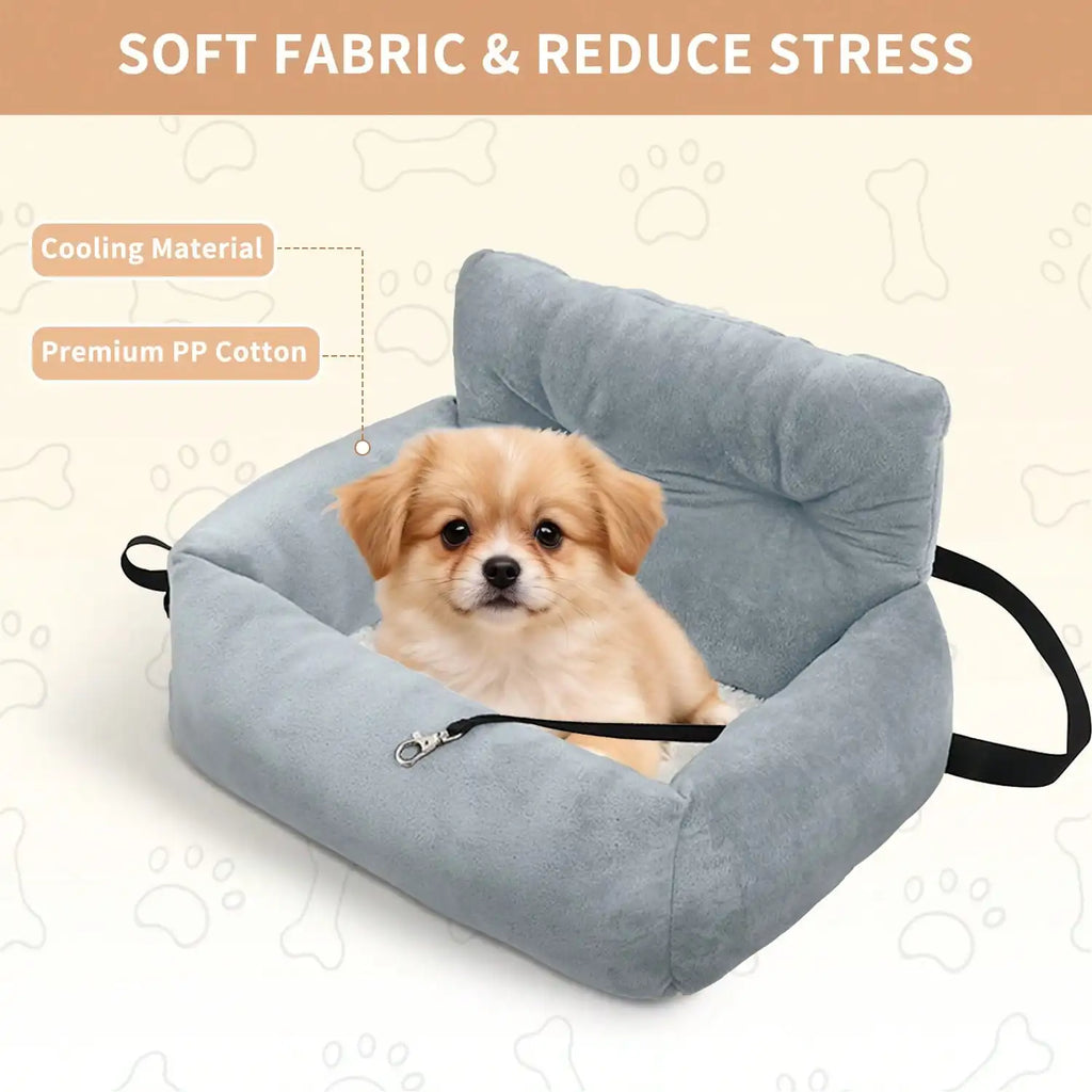 Pet booster seat – soft plush travel bed – grey – M L sizes – car & home use – small dogs puppies cats – UK stock – free delivery