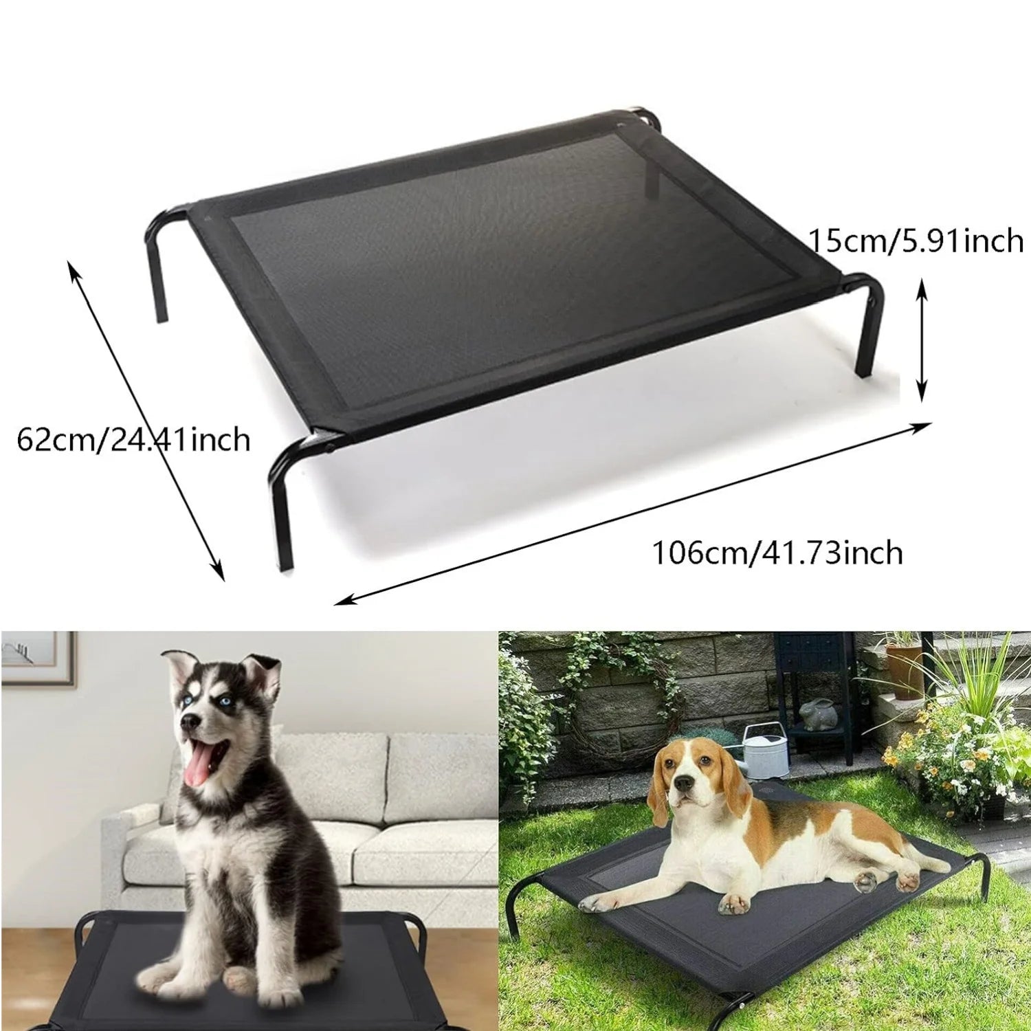 Elevated raised dog bed cooling pet cot – S M L sizes – indoor/outdoor – UK stock – free delivery