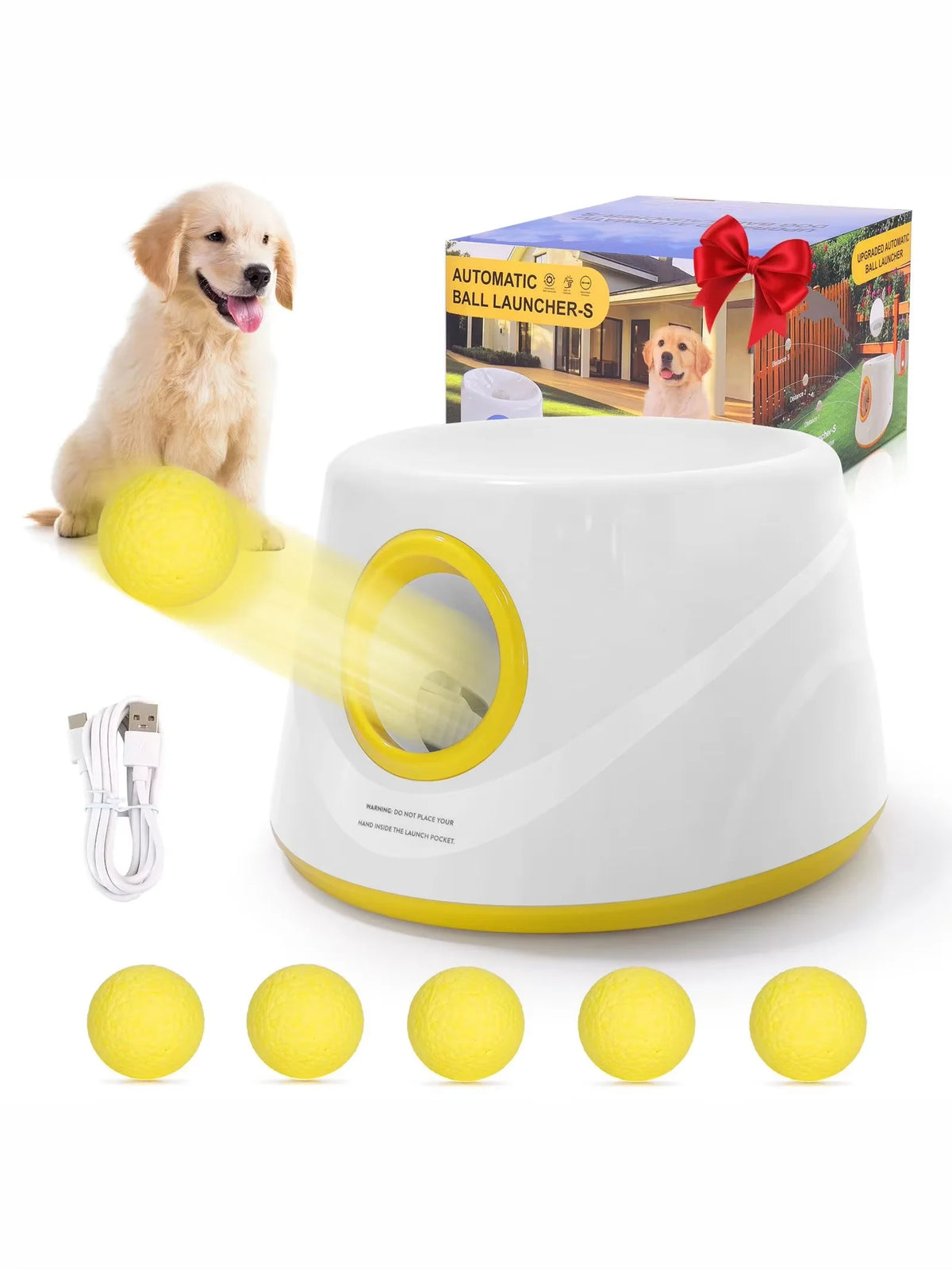 Automatic Dog Ball Launcher — Interactive Fetch Toy — 5 Balls Included — Battery Powered