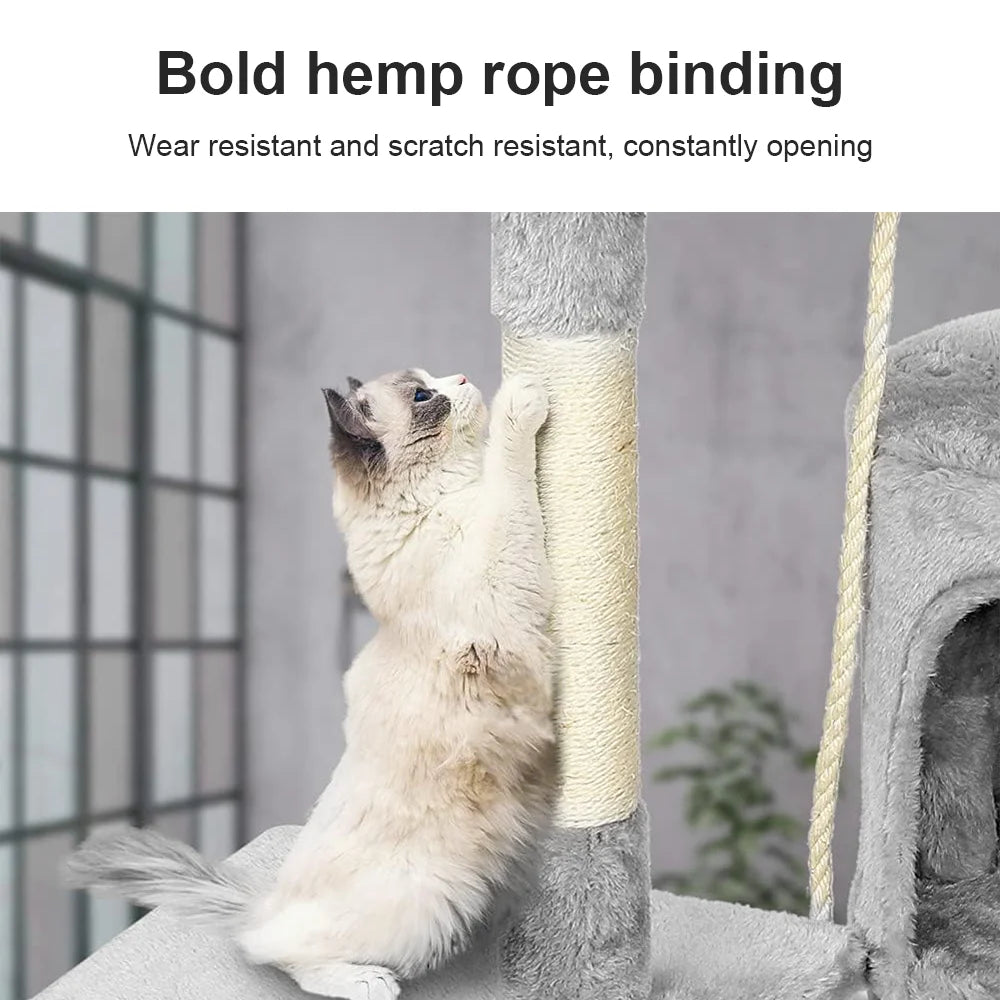 4-tier cat tree tower scratching post – grey beige – climbing frame with cave perches – UK stock – free delivery
