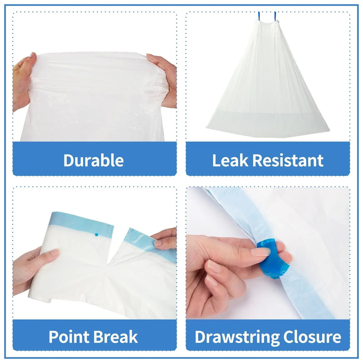 Heavy duty white drawstring cat litter box liners, 4 rolls, fits automatic litter boxes, leak proof and odourless