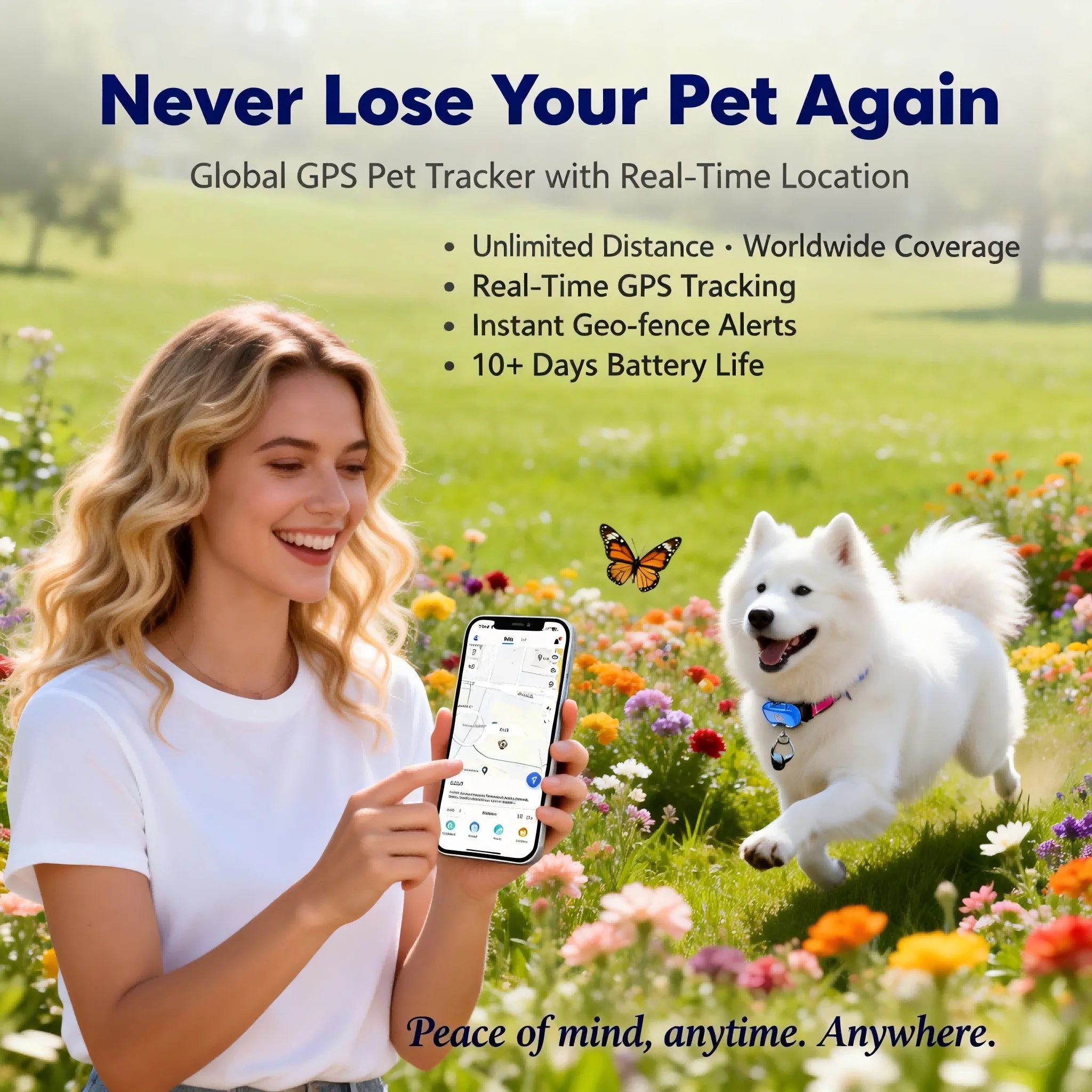 GPS Pet Tracker for Dogs & Cats — Real-Time Tracking — Unlimited Range — Waterproof — UK Stock
