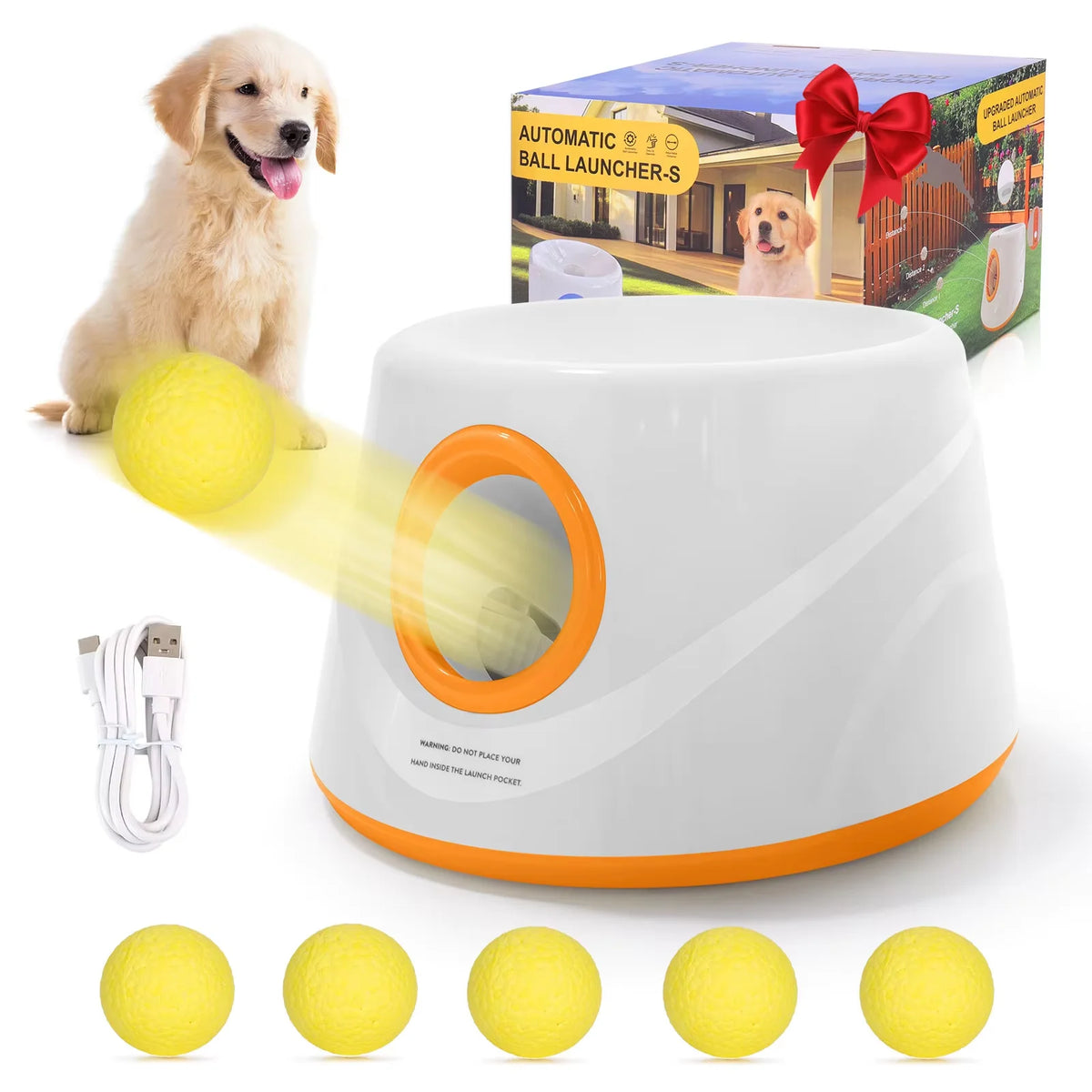 Automatic Dog Ball Launcher — Interactive Fetch Toy — 5 Balls Included — Battery Powered