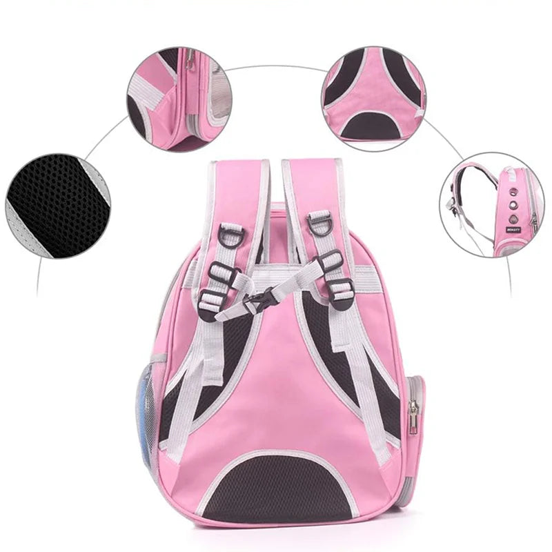 Space capsule style breathable cat backpack carrier with panoramic bubble window, available in black grey pink blue, comfortable travel bag for medium cats