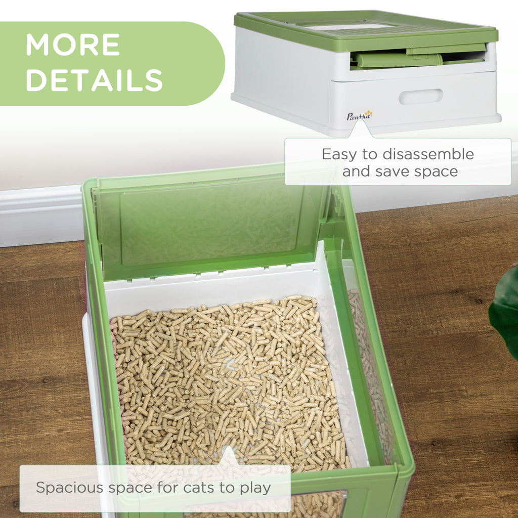 PawHut Hooded Cat Litter Box – Front & Top Entry – Easy Clean Pull‑Out Tray – Scoop Included