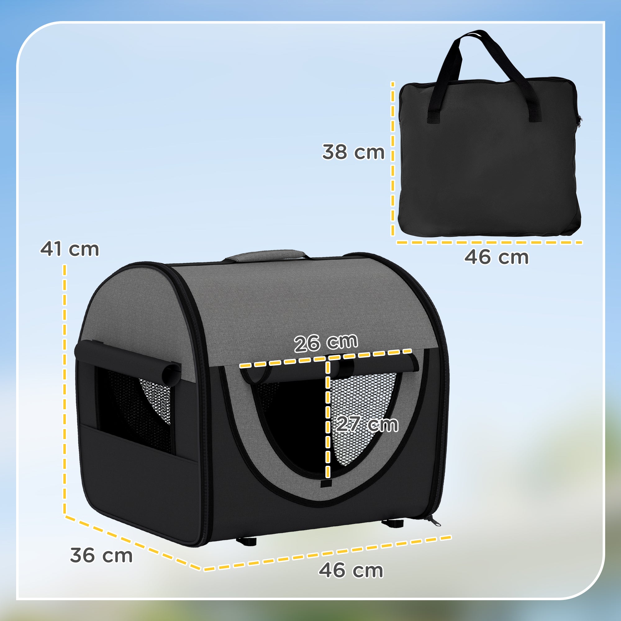 Foldable soft pet carrier - Black/Grey - UK stock - Free Delivery