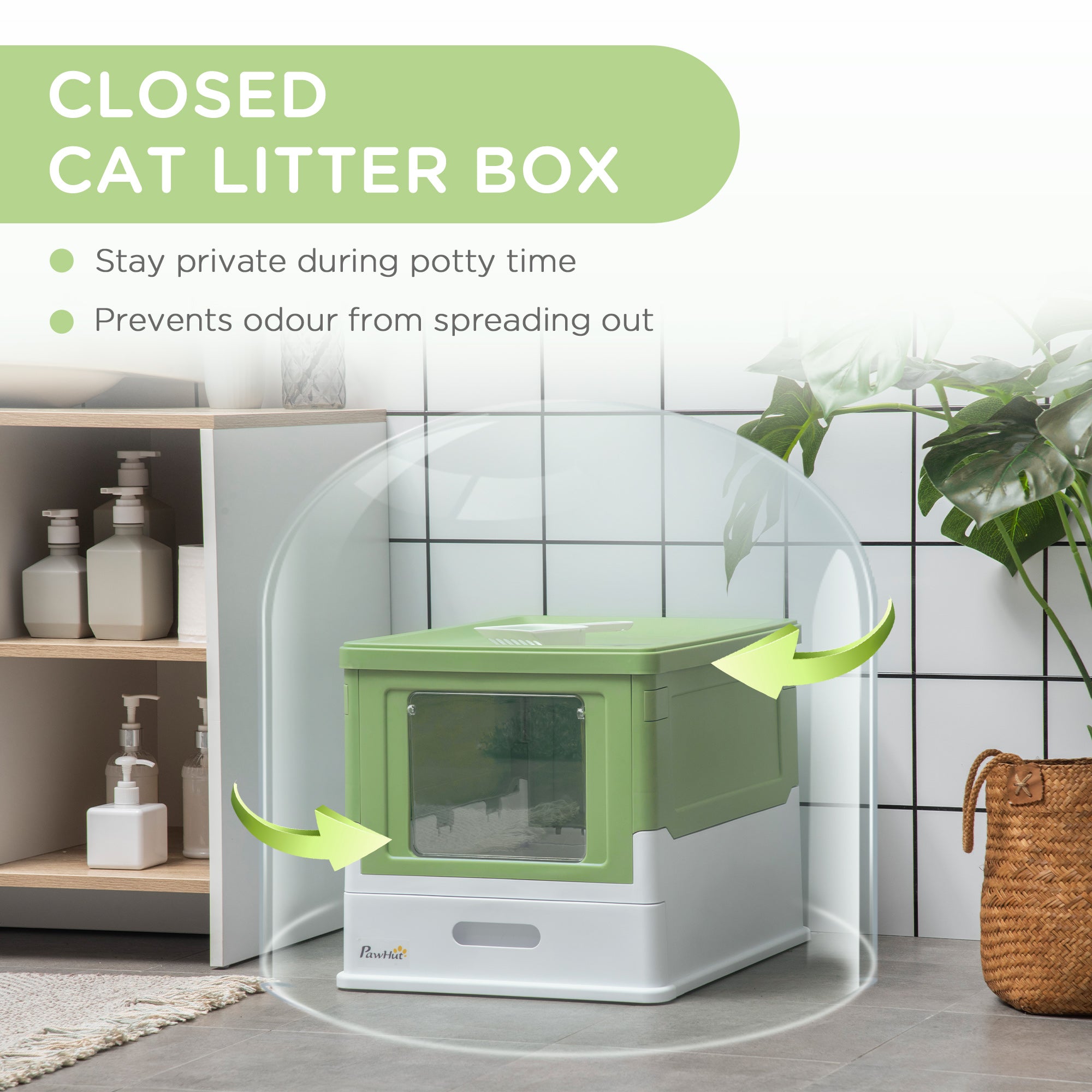 PawHut Hooded Cat Litter Box – Front & Top Entry – Easy Clean Pull‑Out Tray – Scoop Included