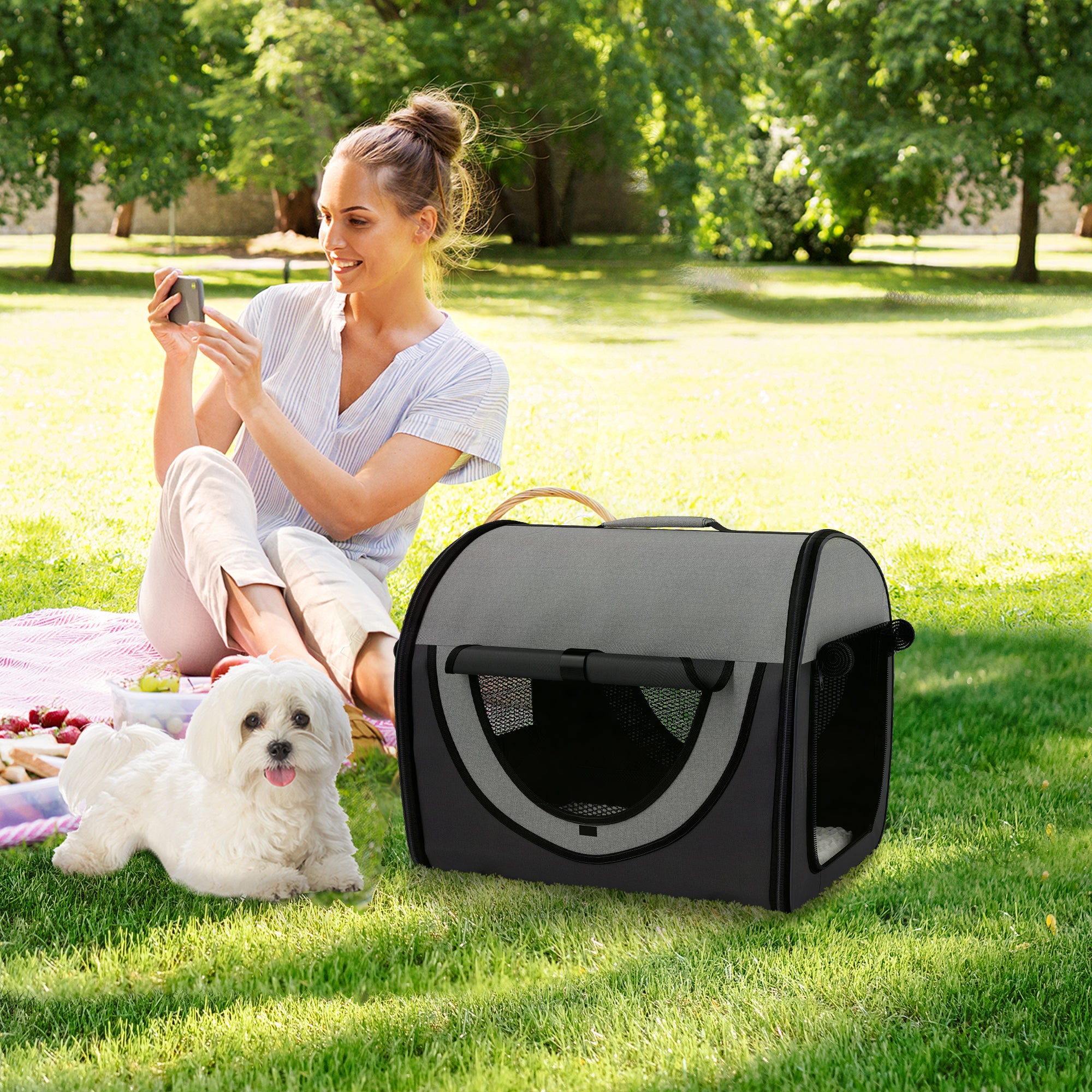 Foldable soft pet carrier - Black/Grey - UK stock - Free Delivery