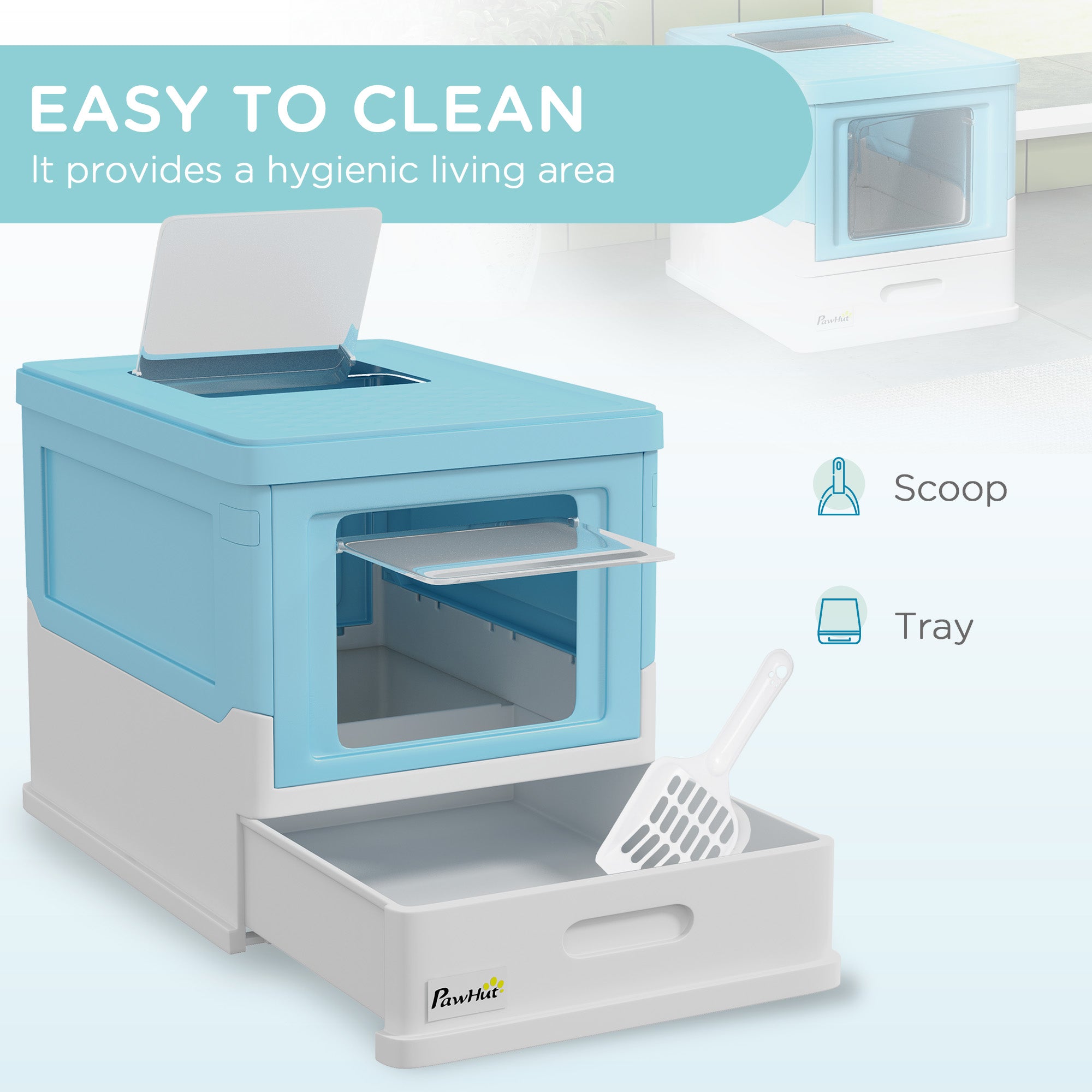 Light blue hooded cat litter box – easy clean – UK stock – free delivery
