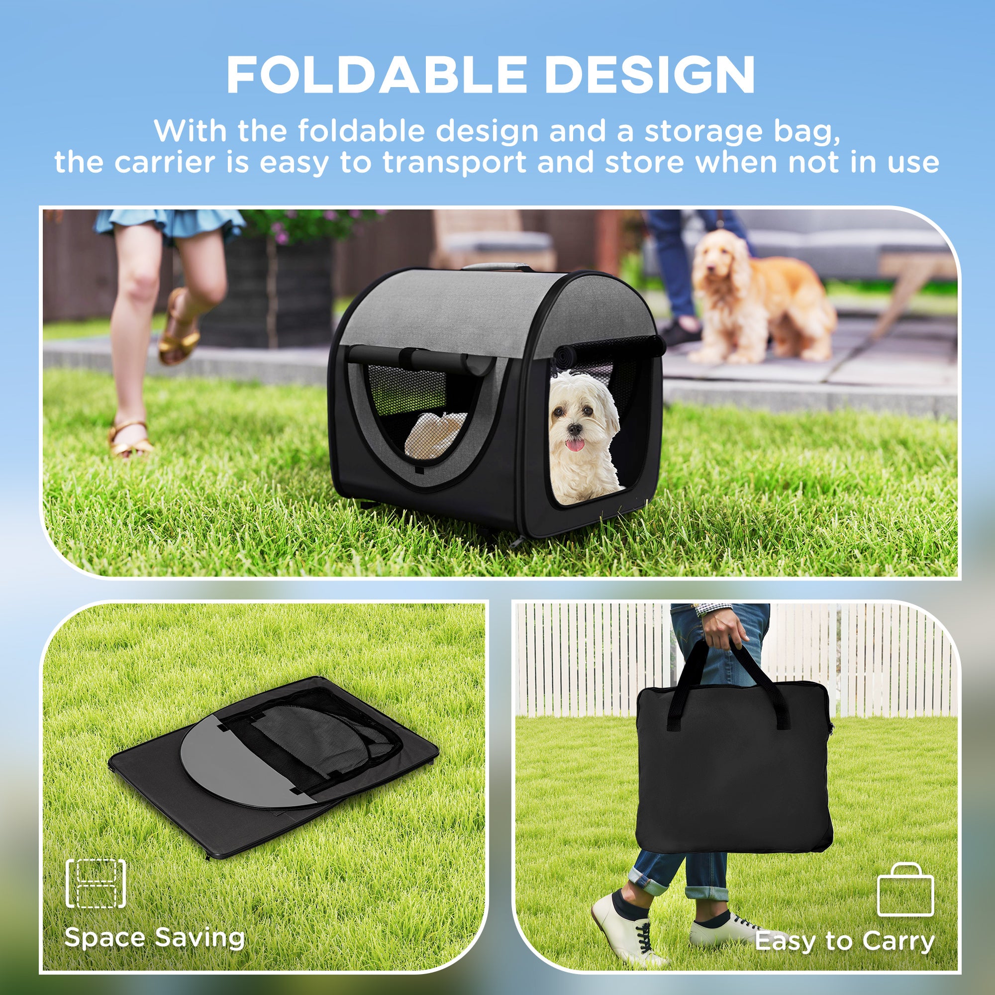 Foldable soft pet carrier - Black/Grey - UK stock - Free Delivery