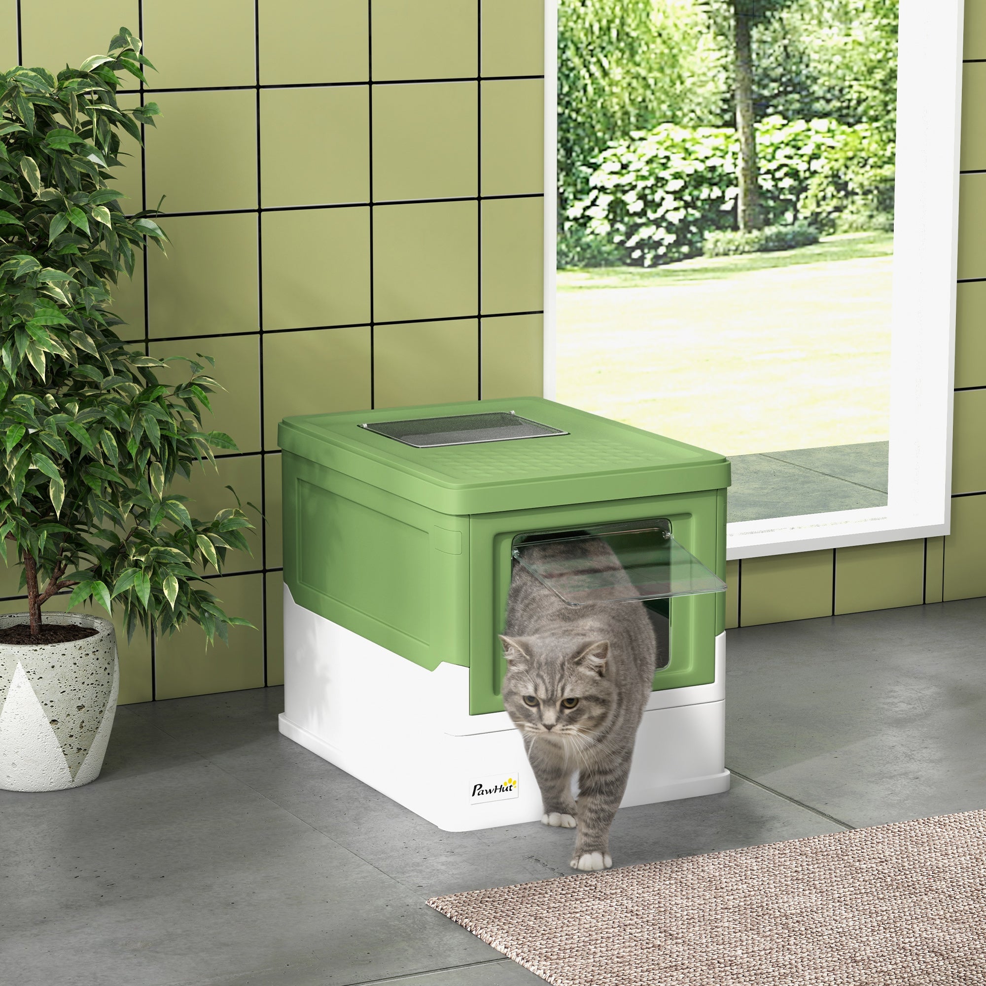 Light green hooded cat litter box – easy clean – UK stock – free delivery