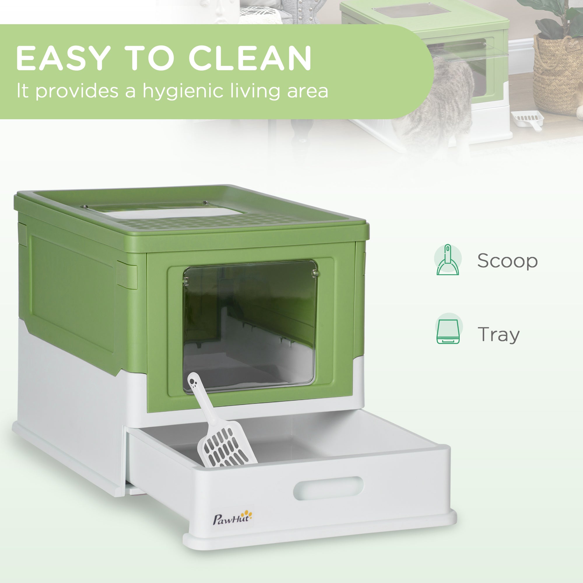 Light green hooded cat litter box – easy clean – UK stock – free delivery