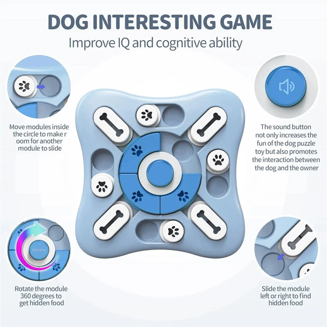 Interactive dog puzzle toy – treat dispenser mental enrichment – blue – UK stock – free delivery