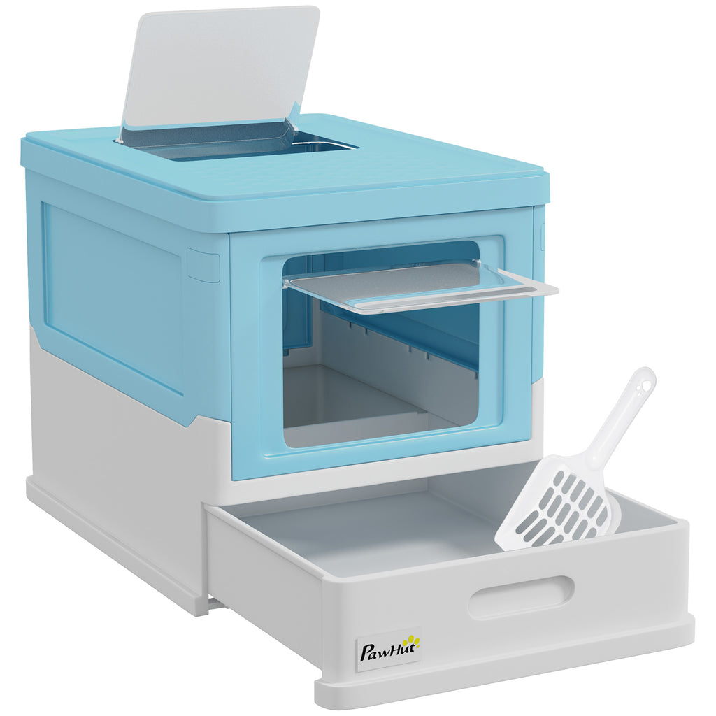 Light blue hooded cat litter box – easy clean – UK stock – free delivery