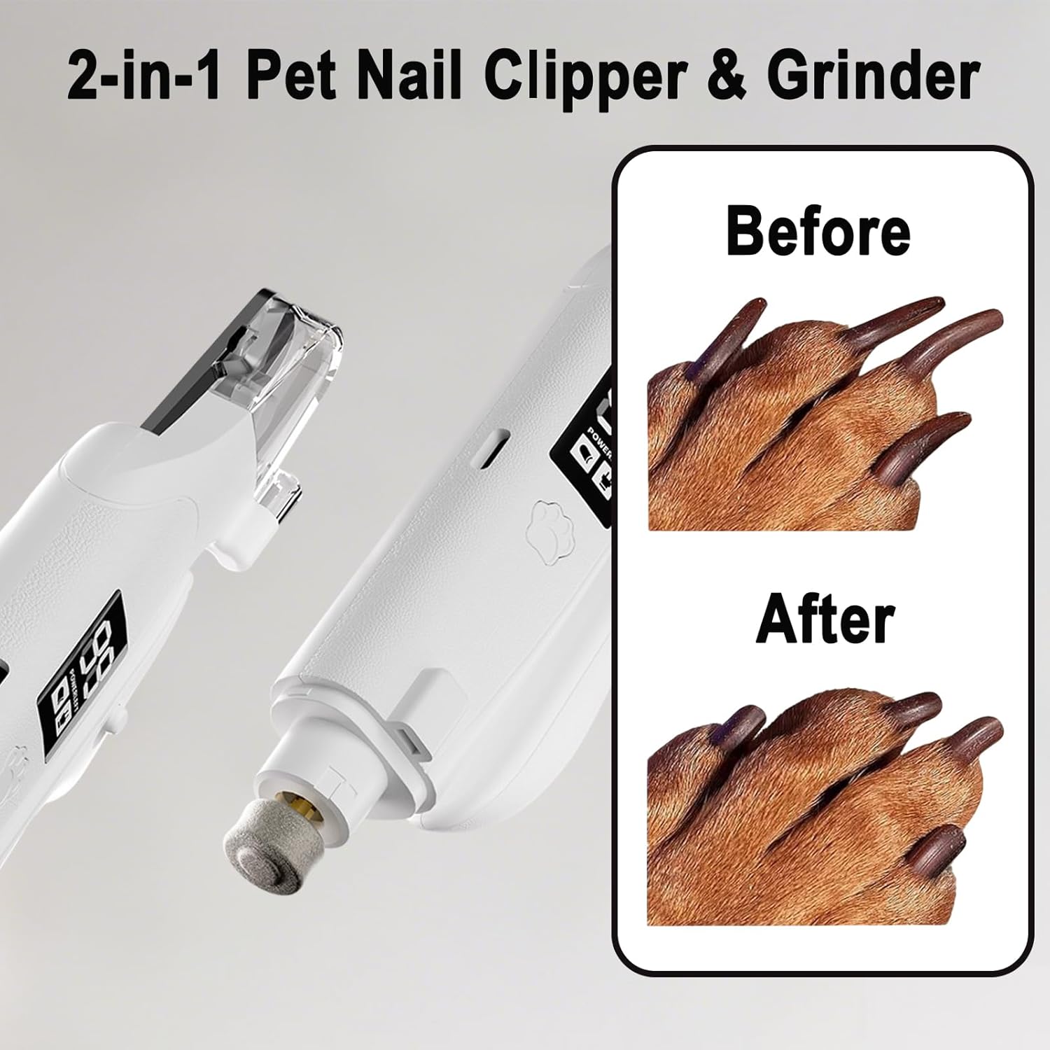 2‑in‑1 pet nail clipper grinder – LED safety – UK stock – free delivery